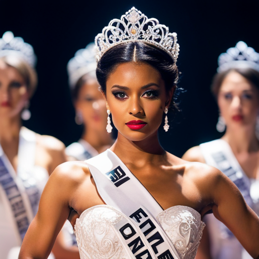 An image of a pageant contestant using hand gestures, facial expressions, and body language to convey confidence, poise, and charisma without speaking