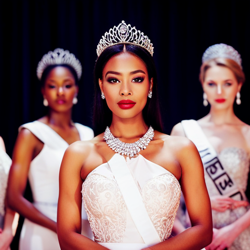 An image of a diverse group of women of different shapes, sizes, and ethnicities standing confidently together on a stage, showcasing the evolving standards of beauty in pageants