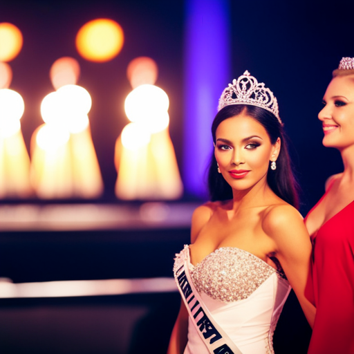 An image of a beauty pageant contestant being scored by judges on categories like poise, talent, and appearance